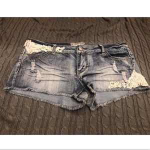 Lace jean shorts